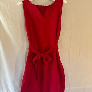 Talbots V-Neck Sleeveless Red knee length Dress with Tie Belt